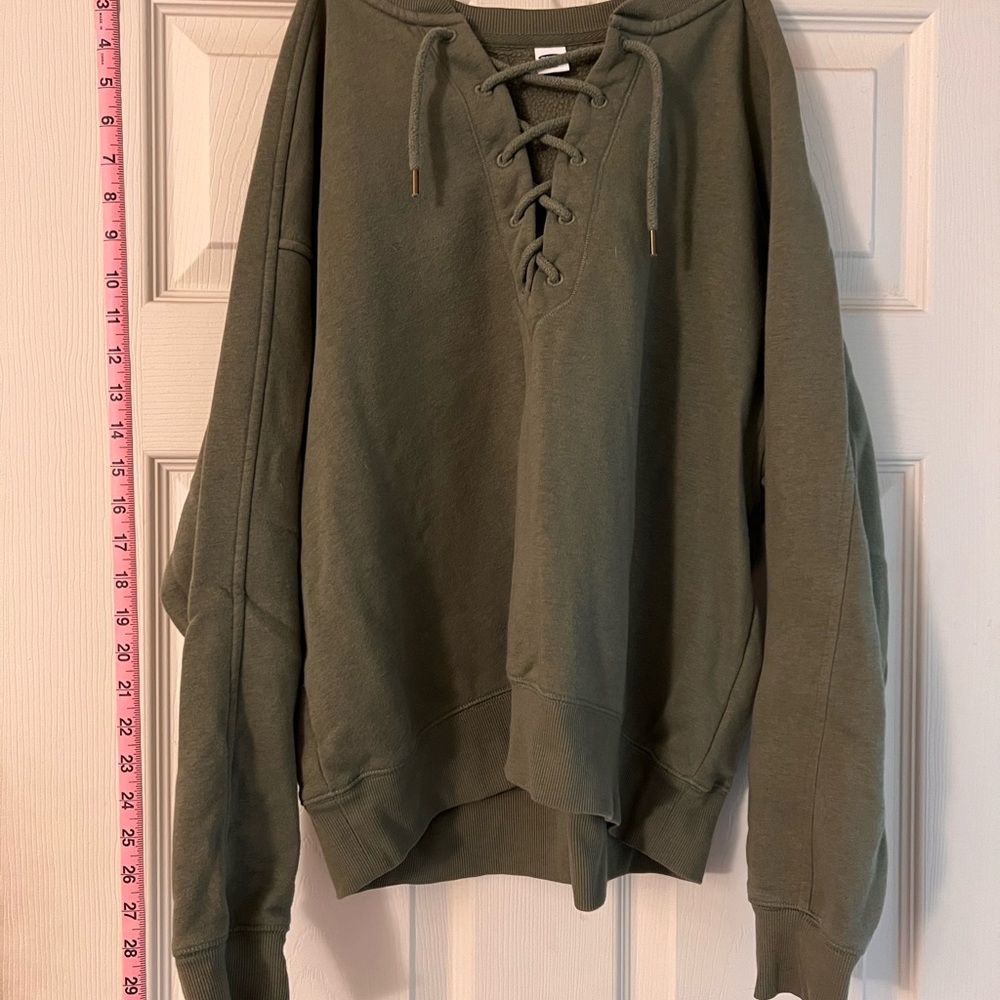 Olive Green Lace-Up Casual Sweater